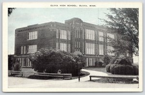 Olivia Minnesota~Olivia High School~Balcers Variety Store~1920s Bluesky Postcard