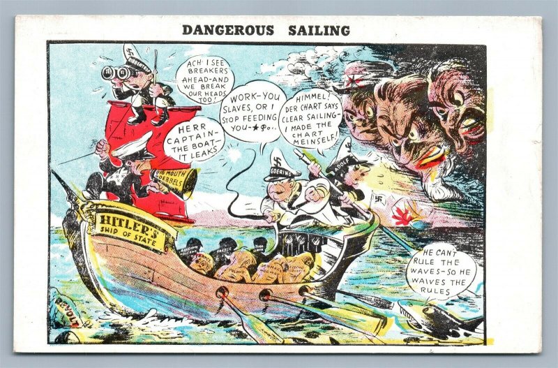 WWII ANTI-HITLER PROPAGANDA DANGEROUS SAILING VINTAGE POSTCARD PATRIOTIC