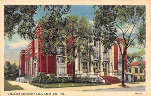 GREEN BAY, WI  Wisconsin      COLUMBUS COMMUNITY CLUB      c1940's Postcard