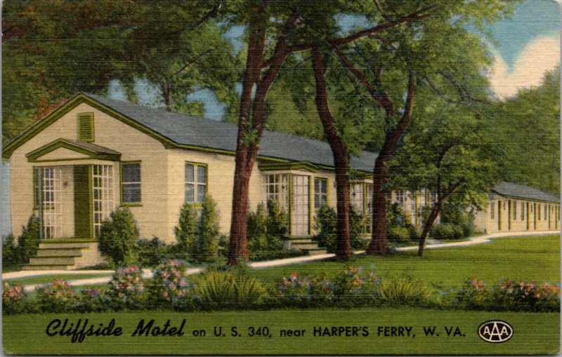 Linen Postcard Cliffside Motel on US 340 near Harper's Ferry in West Virginia