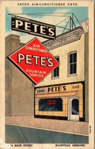 VTG Pete's Air Conditioned Cafe Main Street Boonville Missouri MO Linen Postcard