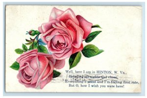 1909 Rose Pink Poem Hinton West Virginia WV, Flowers Embossed Postcard 