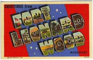 Fort Leonard Wood MO Large Letter Linen Curt Teich Military Postcard