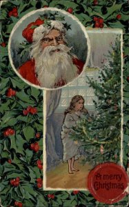 Christmas Children Santa Clause Embossed Wax Seal c1910s Postcard