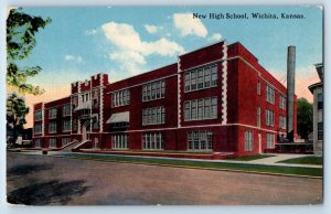 Wichita Kansas KS Postcard New High School Exterior View c1910 Vintage Antique