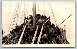 RPPC  WW1  US Army Soldiers on Troop Transport Ship  Real Photo Postcard   c1918