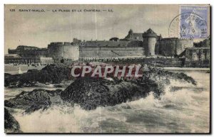 Old Postcard St. Malo Beach and Chateau