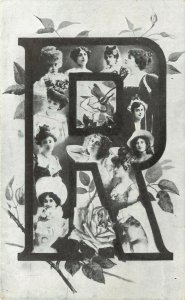 Undivided Back Postcard; Beautiful Women in Large Alphabet Letter R unposted
