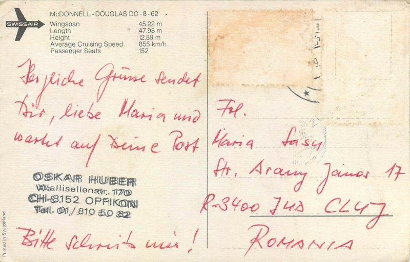 Swiss air plane postcard