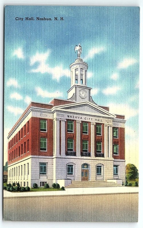 1940s NASHUA NEW HAMPSHIRE CITY HALL LINEN POSTCARD P648