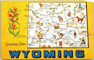 Cheyenne Wyoming, Equality State, Famous Place, Map, Greetings, Vintage Postcard