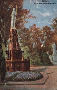 Vintage Postcard Der Rolandbrunmen Monument Statue Berlin Germany Oilette Raphae