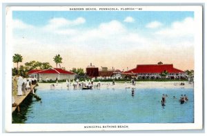 1956 Sanders Beach Resort Crowd Bathing Building Pensacola Florida FL Postcard