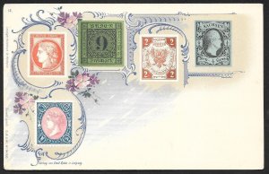 WORLDWIDE Stamps on Postcard Flowers Unused c1905