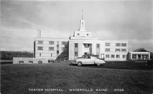 Waterville ME Thayer Hospital Old Cars RPPC Real Photo Postcard