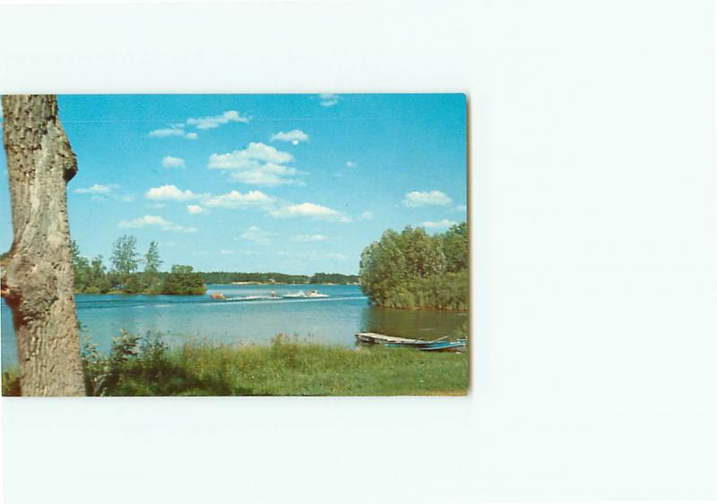 Vintage Postcard Hopps Store Boating Water Skiing Fishing Paulding Michig # 2860