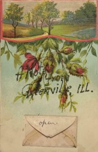 Note from Greenville, Illinois Greetings Glitter 1913 Embossed Vintage Postcard