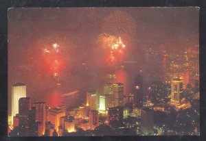 HONG KONG CHINA DOWNTOWN AT NIGHT FIREWORKS VINTAGE POSTCARD CHINESE