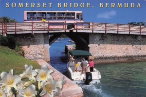 Bermuda Bus Coach Travelling Over Somerset Bridge Postcard