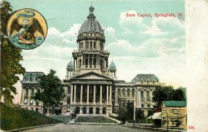 Vintage Postcard; State Capitol, Springfield IL State Shield, Wheelock