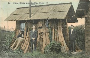 Postcard C-1910 Washington Seattle Stump House men in suits WA24-666