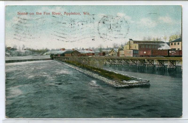 Fox River Scene Appleton Wisconsin 1910 postcard