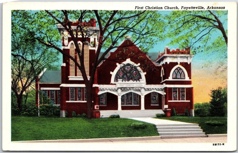 Fayetteville Arkansas, Main Entrance, First Christian Church, Vintage Postcard