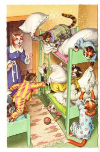 Dressed Cats Pillow Fight, Alfred Mainzer 4957
