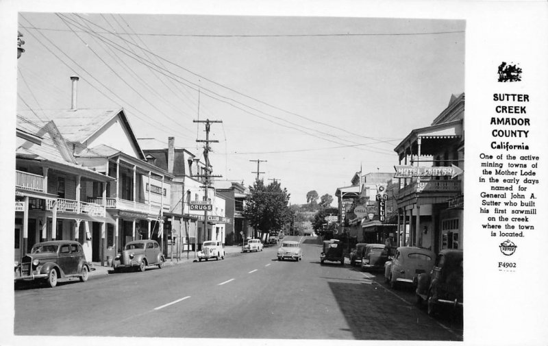 RPPC SUTTER CREEK CA Amador County Street Scene c1940s Frashers Vintage Postcard