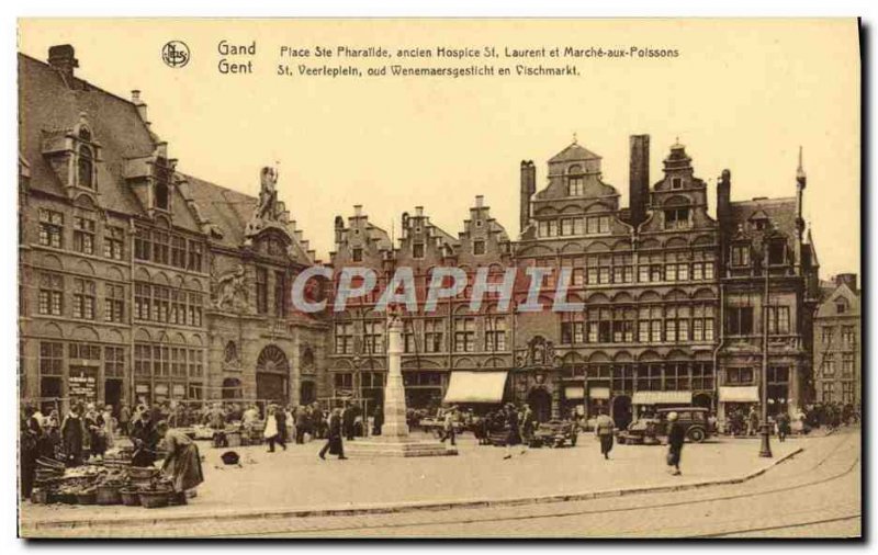 Old Postcard Ghent Place Ste Pharaïlde former hospice St Lawrence Walk Fish