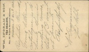 Philadelphia 1882 Postal Card Wm. Ingram & Son Tea Dealer