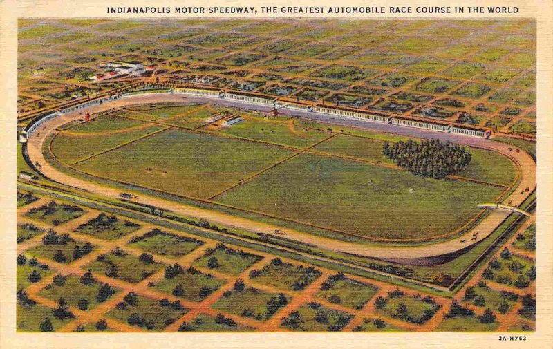 Indianapolis Motor Speedway Indy 500 Racing Cars Aerial View linen postcard