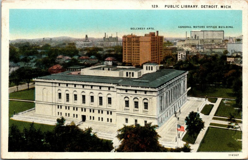 Vtg 1920s Public Library Detroit Michigan MI Postcard