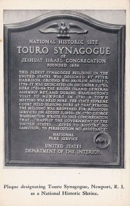 Postcard Plaque Designating Touro Synagogue Newport RI Ntl Shrine