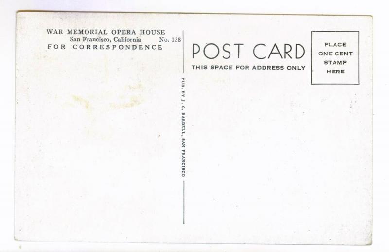 War Memorial Opera House, San Francisco, California, unused Postcard