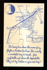 dc95 - Eastern Airlines 1960s Route Map Postcard.