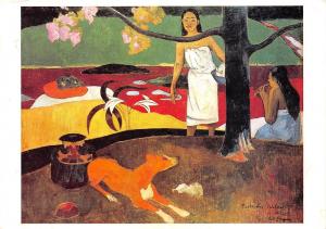 B51549 Gauguin Pastorales Tahitiens dog chaine Femmes women Painting postcard