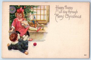 1921 Christmas Children With Doll Horse Toys Philadelphia PA Vintage Postcard