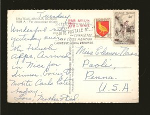 Postmark 1957 Chateau Arnoux French Alps Real Photo Postcard