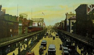 C.1900-10 The Bowery New York City, NY City Scene Railway Wagons Postcard P90