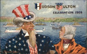 Uncle Sam & Beautiful Dutch Woman Hudson Fulton Celebration 1909 Postcard