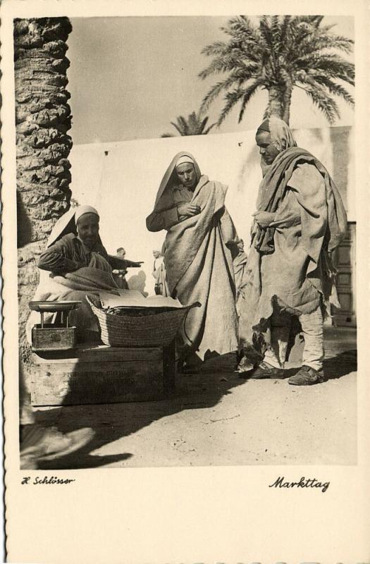 libya, Native Arab Men at the Market (1940s) H. Schlösser Photo