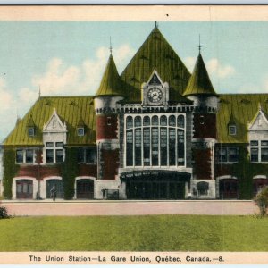 c1930s Quebec Canada Union Station Litho Photo Postcard La Gare Railway Depot A2