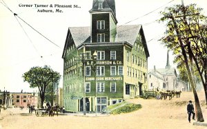 Auburn ME Corner Turner & Pleasant Street Horse & Wagons, Postcard