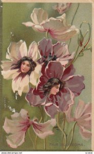 Fair Blossoms , Heads on flowers ; Artist BRUNDAGE , 1911 , TUCK