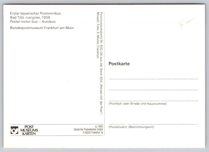 Frankfurt  Germany  1905 Post Office Postal Motor Bus  Postcard