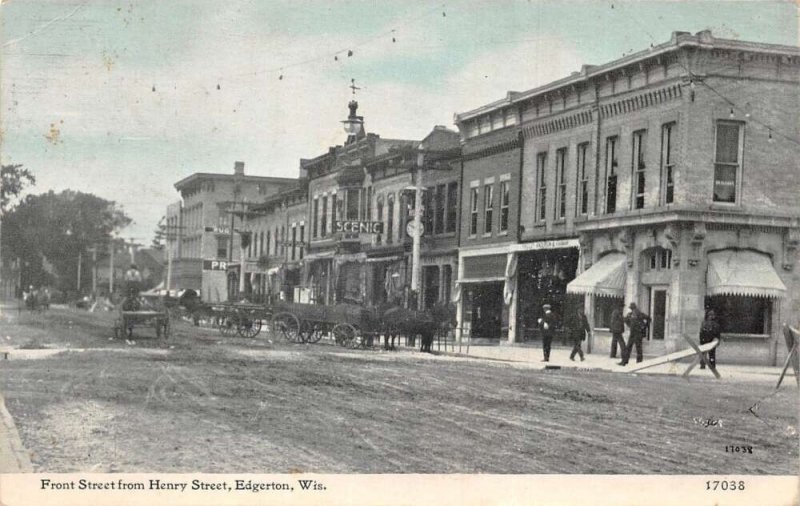 Edgerton Wisconsin Front Street from Henry St Vintage Postcard AA105316