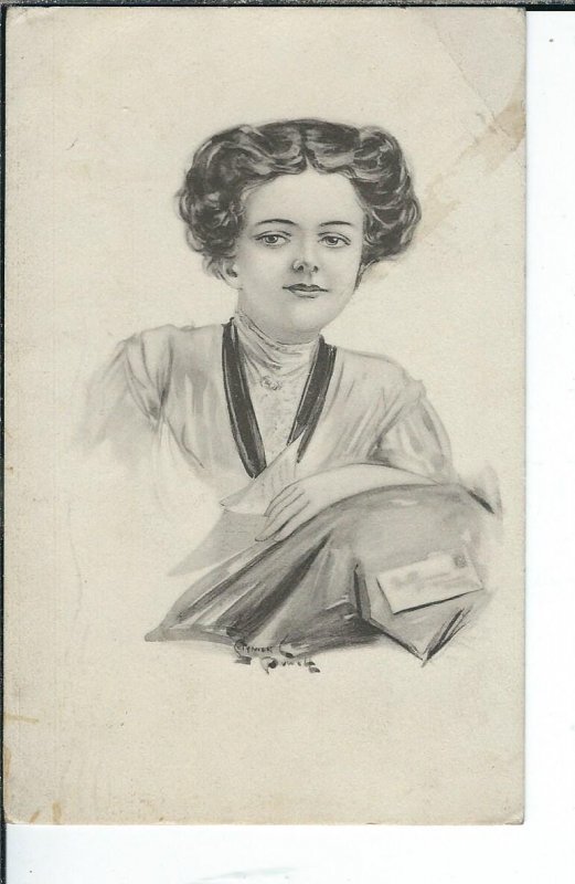 AX-123 - Pretty Woman, Artist Signed Stymann Powell, 1907-1915 Postcard Vintage