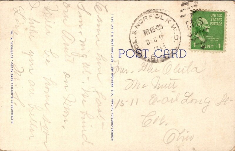 Linen Postcard Post Office in Bluefield, West Virginia