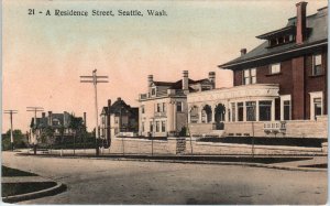 SEATTLE, WA Washington Street Scene of LARGE HOMES  c1910s Handcolored  Postcard